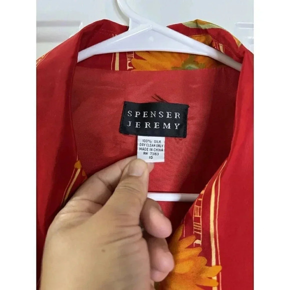 SPENSER JEREMY Womens 100% Silk Red Maxi Dress Button Up 2pc Set Daisy Sz 10 - Picture 8 of 12